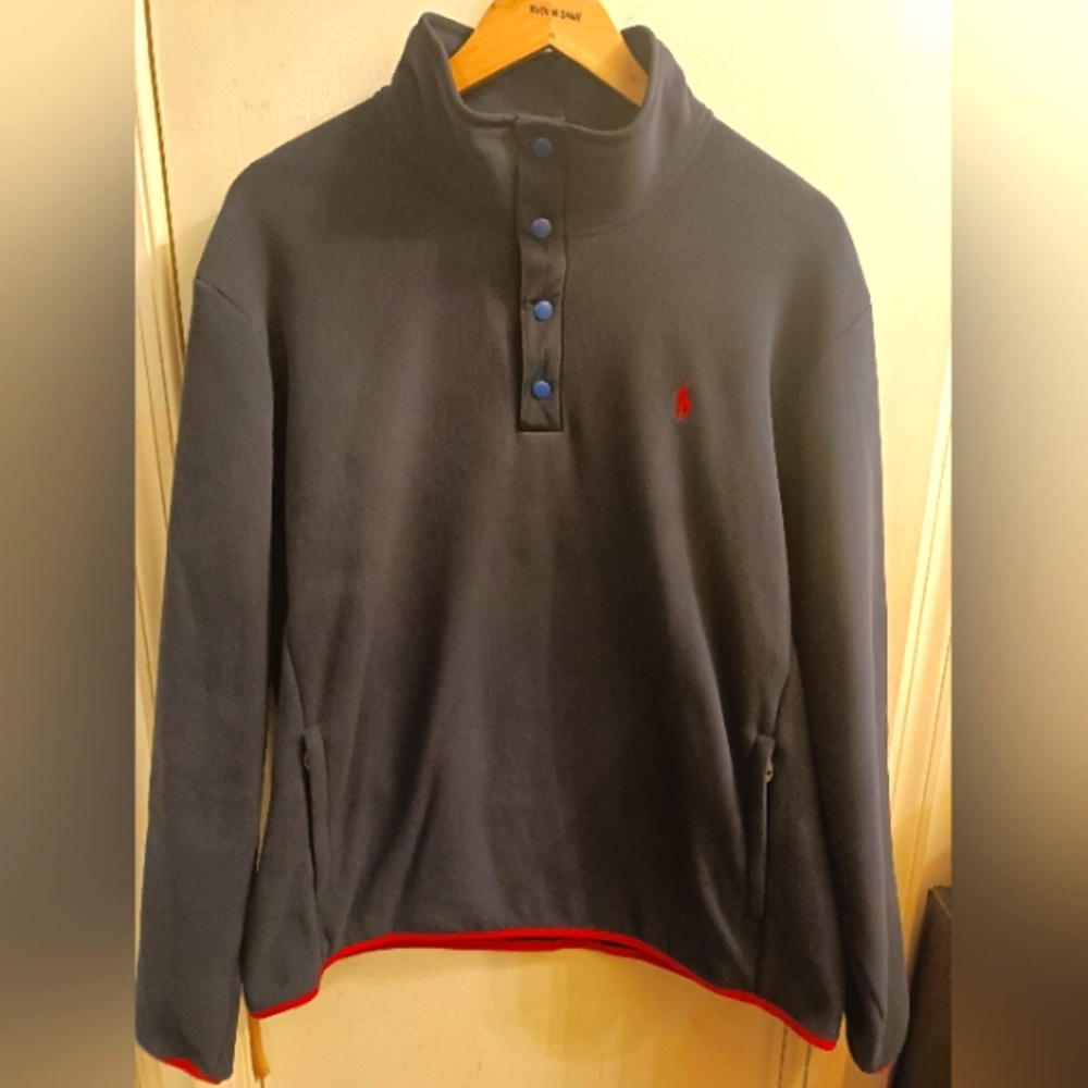 Polo Ralph Lauren Men's L 1/4 Snap Fleece Pullover Navy Blue